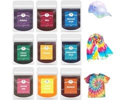 9 x 10 g textielverfset voor doe-het-zelf overhemd, kleurstof voor textiel, machinewasbaar, alles in 1 stof, tie dye batikkleuren, set voor T-shirts, stoffen zakken, doe-het-zelf kleding