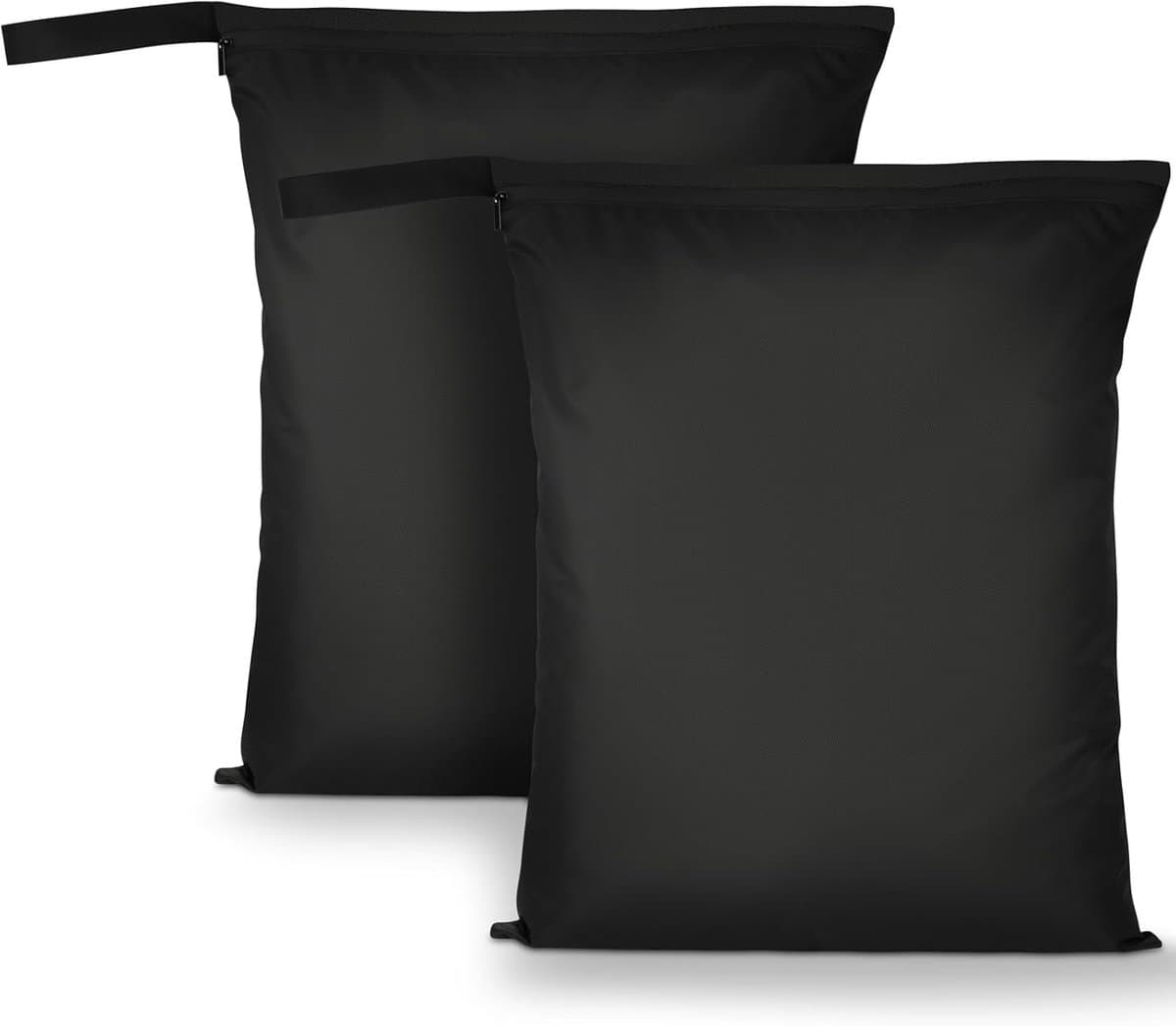 2 Stuks Natte Droge Zakken, Natte Dry Bag Waterdichte Reistas, Stoffen Luier Natte Zak met Handvat & Rits, Wasbare Reistas Organizer Yogatas voor Natte Zwemkleding, Sportschool, Strand (Zwart) — afbeelding 1