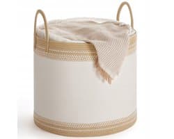 90L Katoenen Wasemmer met Deksel - Beige, geschikt
