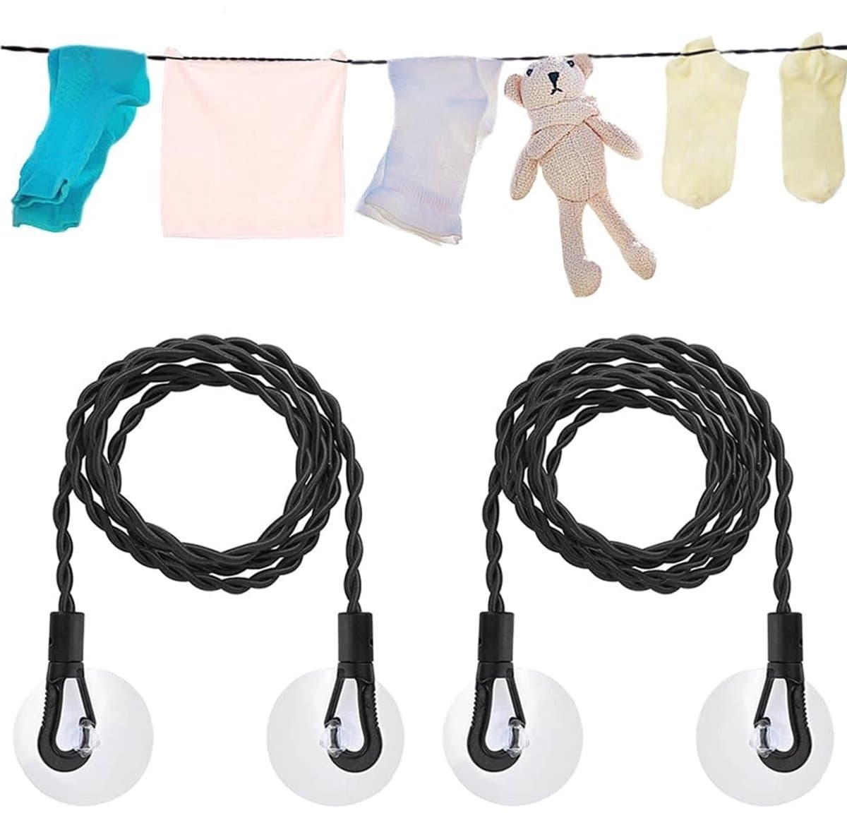1.5m en 3m - Elastische Kledinglijn - Waslijn Camping - Drooglijnen - Roldrooglijn - Met haken en zuignap - Geschikt voor kamperen in de buitenlucht en voor gebruik — afbeelding 1