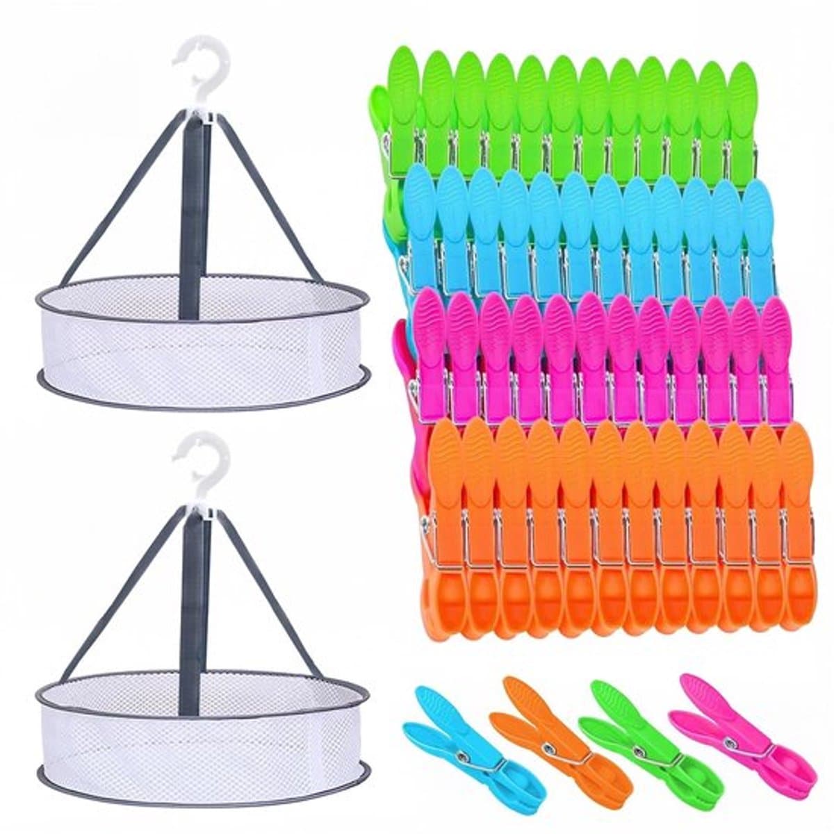 Wasknijpers 60 stuks - Wasknijpermandje - Wasknijpers kunststof - Kleine wasknijpers - Kleurige clips - Geschikt voor binnen/buiten - Wasclips — afbeelding 1