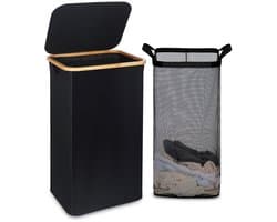 Omgoods - XXL Wasmand met Deksel 120L - Vouwbare Opbergtas van Oxford met Bamboe Handvatten