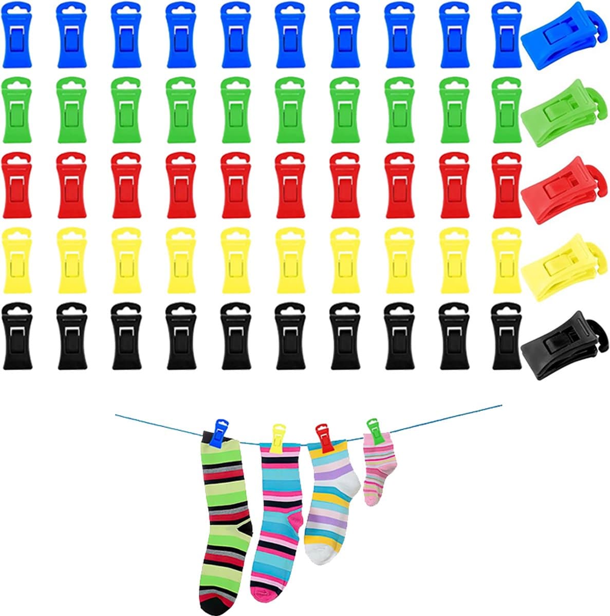 Set van 80 sokkenclips voor wasmachine en droger, kleurrijke sokkenclips, antislip sokkenclips met haken, sokkenhouders, sokkenwasorganizer, sokkensorteerder — afbeelding 1
