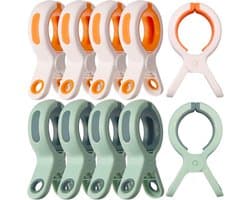 Handdoekclips voor strandstoel, 10 stuks, handdoekclips voor stoelen, cruise, zwembad, grote, sterke kledingclips om te voorkomen dat de handdoek wegwaait, onmisbare strand- en cruisebenodigdheden (wit + groen)