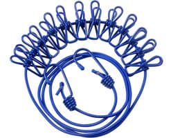 SnelShoppen - Blauwe Reiswaslijn 1,8 m - 12 Klemmen - Flexibel en Compact - Ideaal voor Camping, Vakantie en Thuisgebruik - Waterbestendig Materiaal