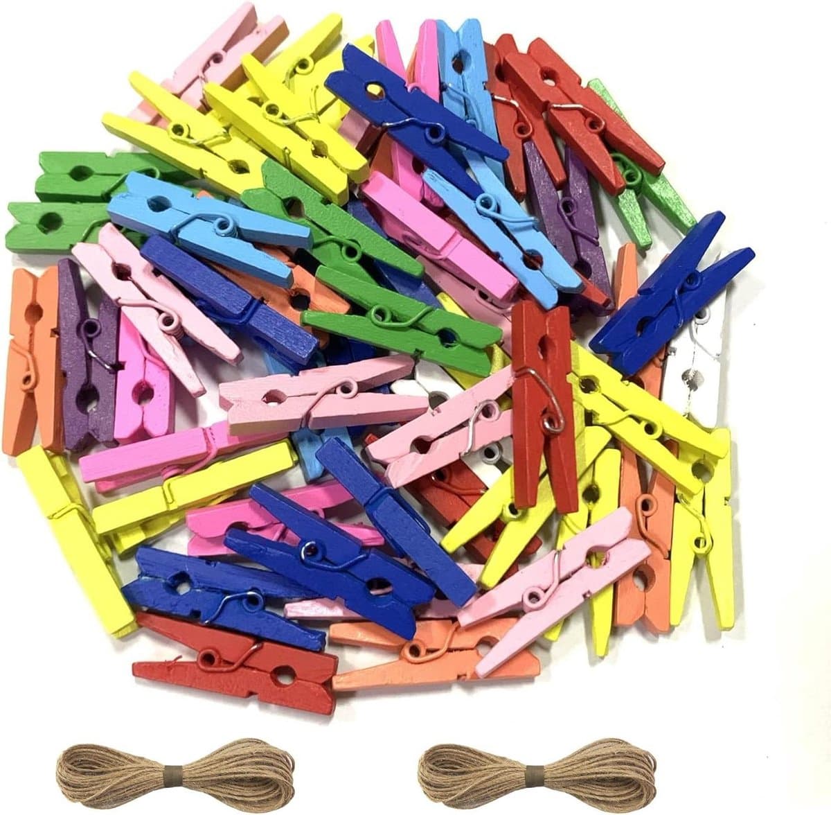 Houten Wasknijpers - Kleurrijke Clips - Foto's Ophangen - Groot Pakket 200 Stuks - 7.2 cm - Veelkleurig — afbeelding 1