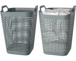 Storage Solutions Wasmand - 2x - groen - 48 liter - 40 x 51 cm - kunststof - wasbox - mand voor wasgoed - badkamer