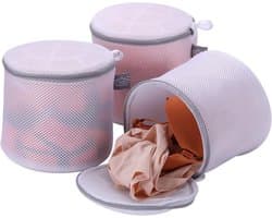 Wasnetjes met ritssluiting - Grijs - 18 x 18 cm - Polyester Mesh Waszakken voor Lingerie en BH's - Set van 3
