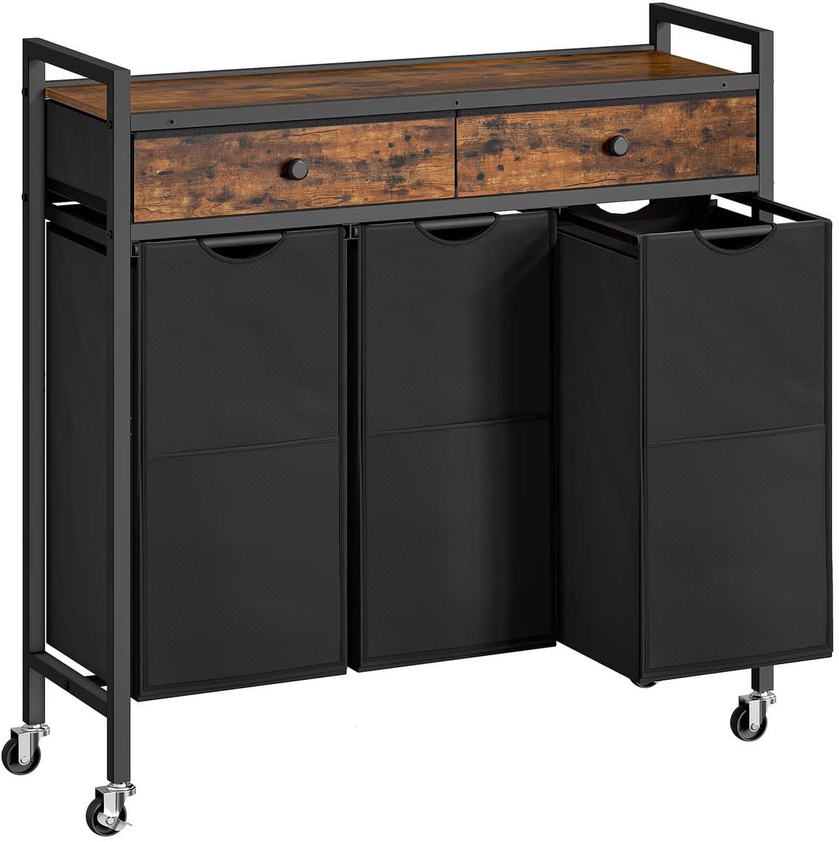 Mura Wasmand - Wassorteerder - Wasmanden - Wasbox - Kleding Mand - Waszak - Laundry Basket - 3 Wasvakken - 2 Lades - Hout/Stof — afbeelding 1