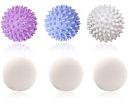 3 ballen voor droger en 3 ballen voor wasdroger, wasballen, drogerballen, drogerbal, herbruikbaar, natuurlijk, antistatisch, snel