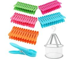 Wasknijpers, 60 stuks wasknijpers van kunststof met stevige buitenringveer voor waslijn, wasknijpers, multicolor wasknijpers, windfes voor handdoek, kleding sokken