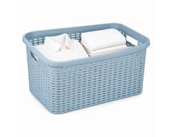Plasticforte Wasmand - 35 liter - rotan - blauw - kunststof - 53 x 36 x 26 cm - draagmand - met handvatten - lichtgewicht