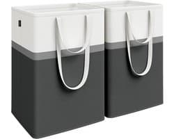 Set van 2 wasmanden, opvouwbare wasmanden, waszakken van 110 liter met korte en lange handgrepen, gemakkelijk te dragen en schoon te maken, vrijstaand, inktzwart LCB210B01