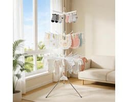 Droogtoren met 3 verdiepingen - Kleine droogmolen binnen - Kleding drogen - Met sokkenhouder - 32 stangen 24 clips - Zilver