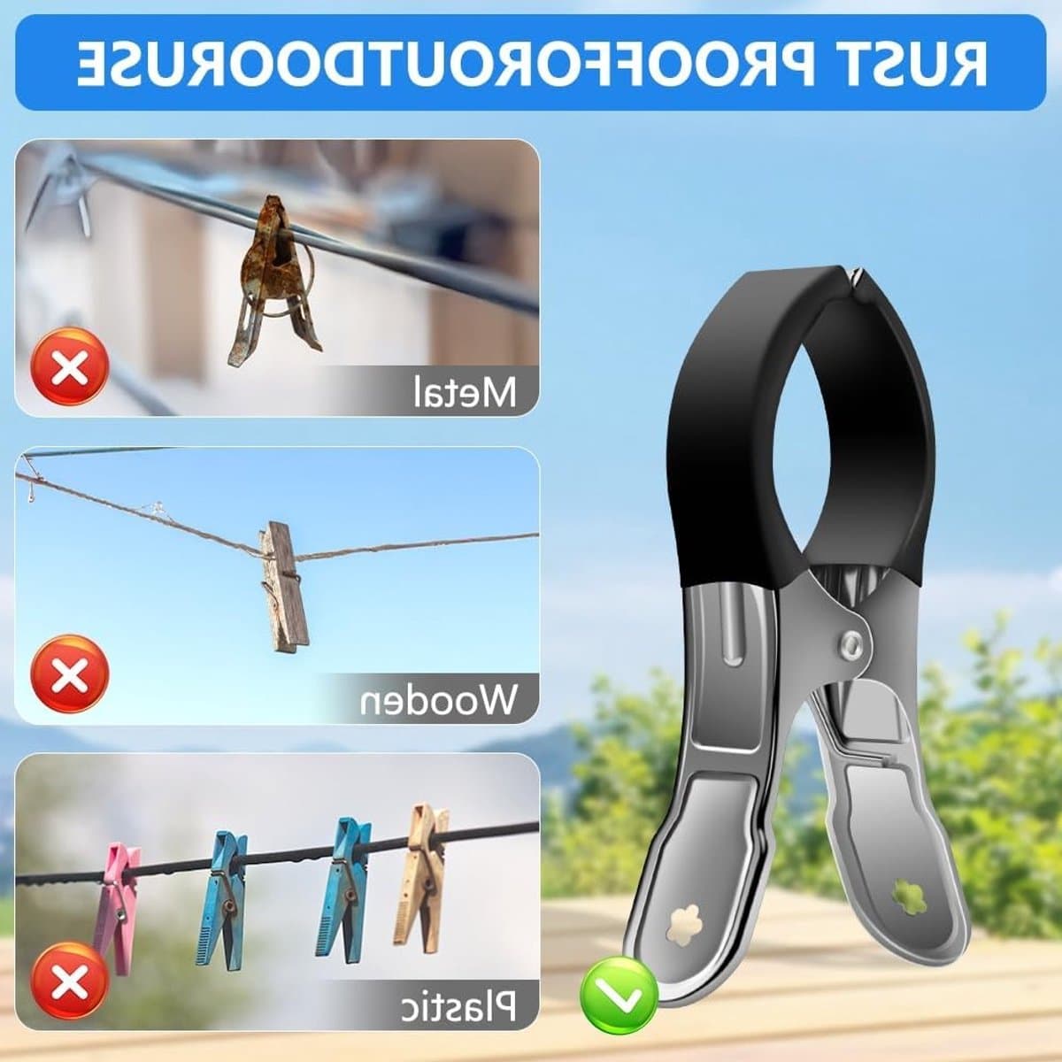 Grote Wasknijpers voor Handdoeken, 6 Stuks, Plastic Handdoekclips voor Strandstoelen en Wasgoed, Houdt Handdoeken Op Hun Plaats - Zwart — afbeelding 1