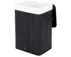 Wasmand opbergmand 40x30x60cm zwart groot volume 72 liter met handgrepen deksel tegen geur en afneembare wasbare katoenen binnenzak draagvermogen 20kg opvouwbaar ontwerp ruimtebesparend geschikt voor slaapkamer badkamer en wasruimte