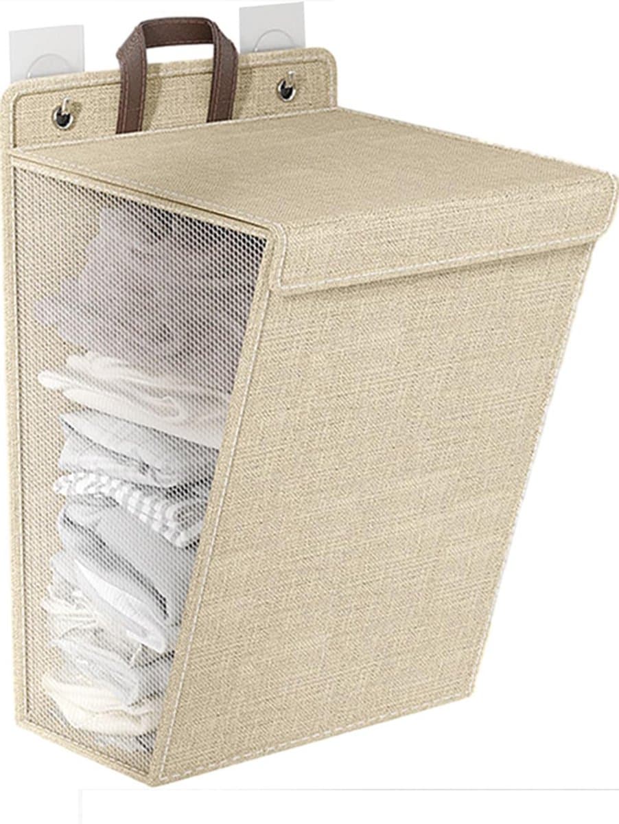 Wasmand (1 stuk) - Opvouwbare wasmand - Wasmand voor vuile was - Hangende wasmand - Opvouwbare wasmand voor huishoudelijk gebruik - Wandgemonteerde badkamerwasmand - Handvat - Ingebouwde waterdichte coating - Beige - 48*36*12 cm — afbeelding 1
