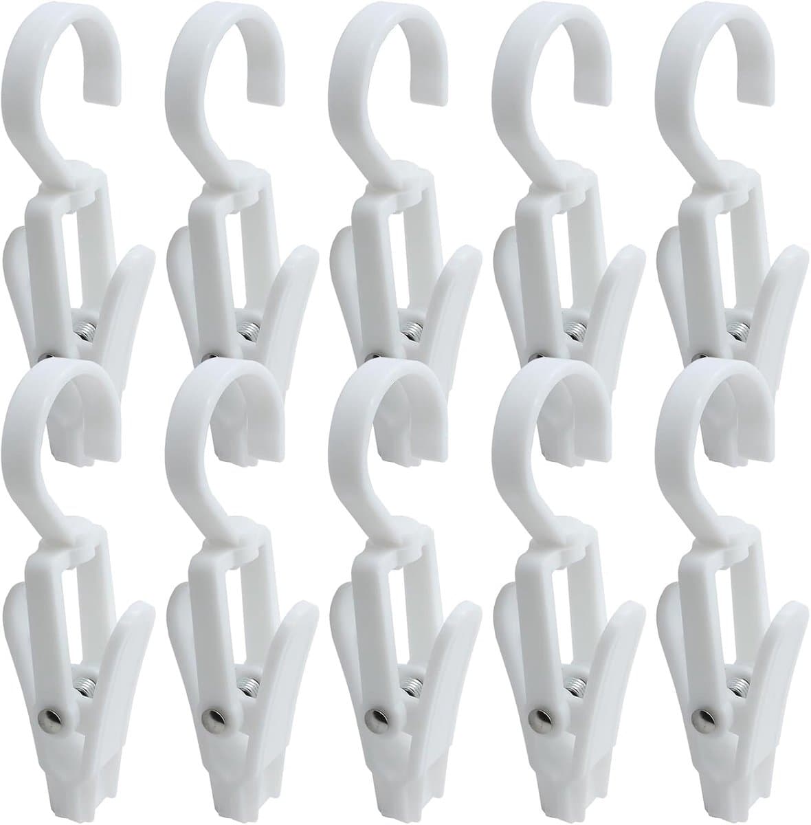 Wasknijpers met Haak - 10 Stuks - Drooghaak voor kleding - met 360 graden draaibare haak - Droogrek Knijpers - Wasknijpers - Kunststof - Anti Slip - Veelzijdig - draagbare antislip plastic hangers clips - Wit — afbeelding 1