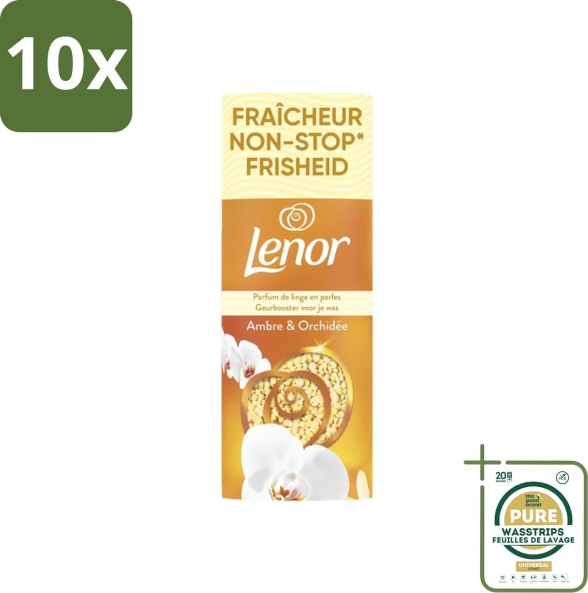 10 x Lenor – Geurbooster – Amber & Orchidee – 12 Wasbeurten – 155 g - Grootverpakking - Geurparels - Wasgeur - Luxegeur - Orchidee - Vanille — afbeelding 1