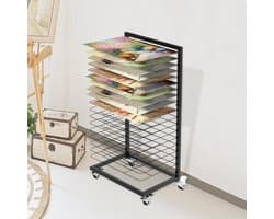 Functioneel foto droogrek met 18 verwijderbare planken en slotbare wielen voor kunst en afdrukken