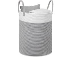 Lemlit Wasmand - Gevlochten Opbergmand met Handvatten 58 L - Speelgoedmand voor Kinderkamer Slaapkamer en Woonkamer - 38 x 50 cm - Wit Grijs