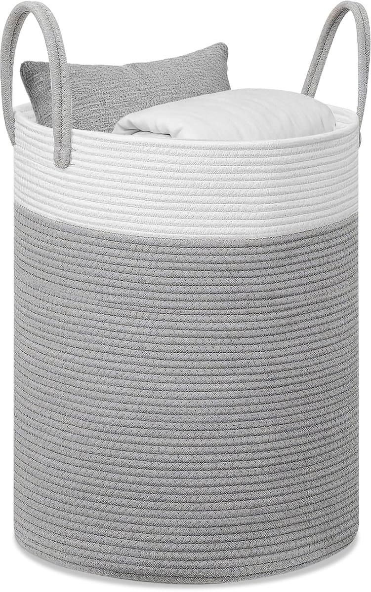 Lemlit Wasmand - Gevlochten Opbergmand met Handvatten 58 L - Speelgoedmand voor Kinderkamer Slaapkamer en Woonkamer - 38 x 50 cm - Wit Grijs — afbeelding 1