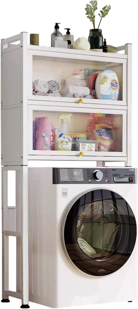 Plank boven Wasmachine - Opbergrek Wasruimte - Ruimte Besparen - Met Vouwdeuren - 167 cm - Wit — afbeelding 1