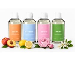 STEAMSTORY - Wasparfum - Bundel - 4x250ml – Luxe Geurboost voor je Was – Langdurige Frisheid – SteamStory (Zircon, Blue Topaz, Peony, Crystal)