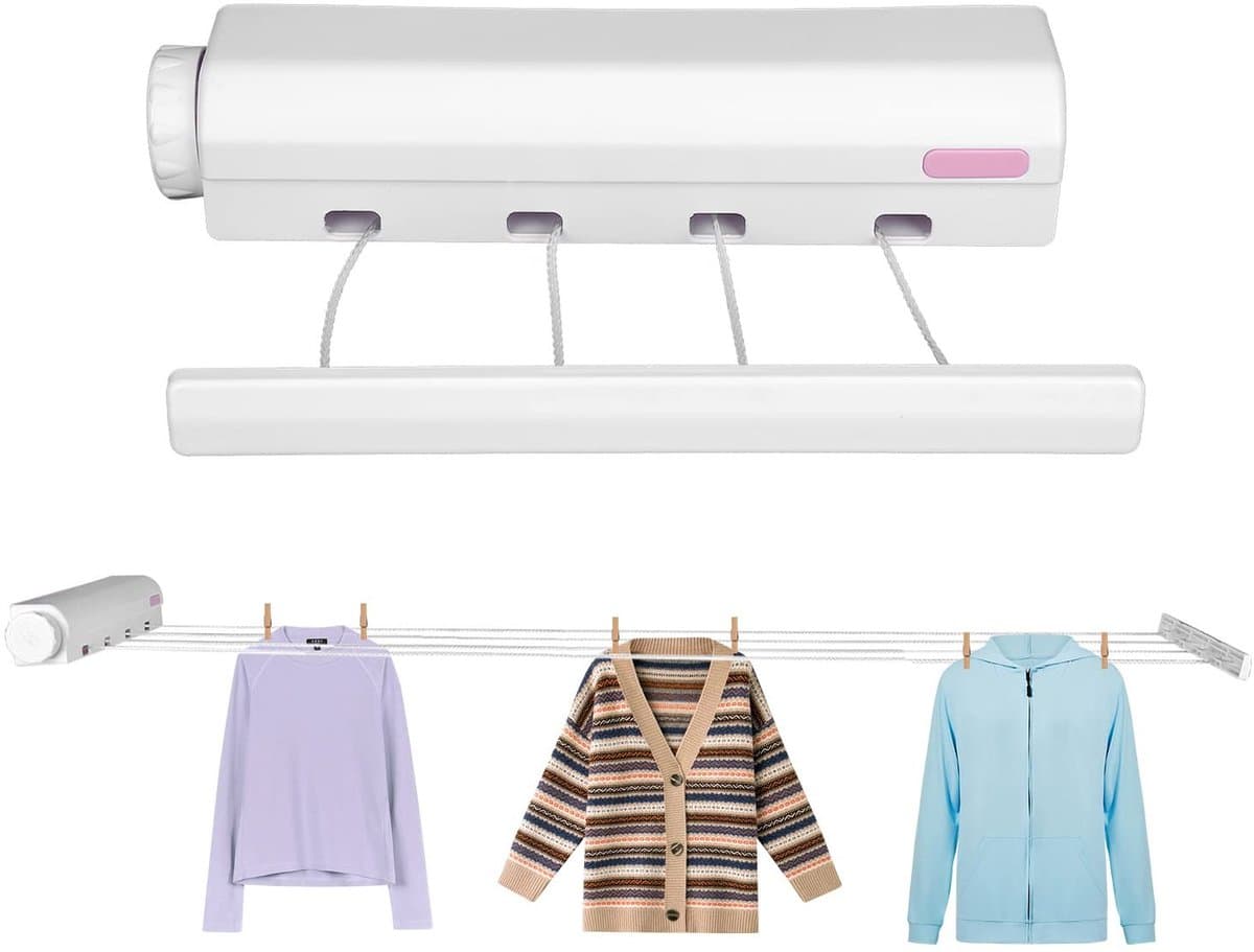 LAUZY- Waslijn Intrekbaar - Wandmontage - 4 Ropes - Kunststof - Modern Design - Draagcapaciteit 8 kg - Wasdroger — afbeelding 1