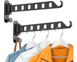 REWYTAZ-2 stuks - Inklapbaar Wanddroogrek - Wandmontage voor Kleding - Uitklapbaar Kledingrek Wand - Verplaatsbaar Wanddroogrek voor Kleding - Droogrek voor kleding aan de muur - Droogrek voor wasgoed - Zwart