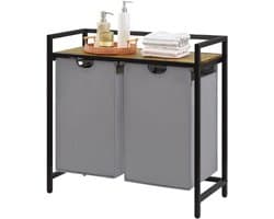 Wasmand met 2 compartimenten, 95 liter, met plank en dubbele uittrekbare waszakken, wasmand voor wasruimte, slaapkamer, badkamer, studentenkamer, grijs