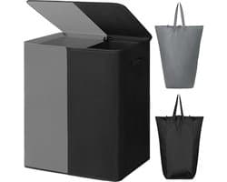 Florixa® Wasmand 2 Vakken - Wasmand - Wassorteerder - Dubbele Wasmand - Grijs/Zwart - 63cm x 36cm x 68cm — afbeelding 1