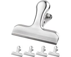 RVS Vershoudclips & Zakklemmen - Set van 5- Sterke Metalen Clips voor Voedsel, Foto's & Kantoor - Grote RVS Klemmen - Zilver- 55 mm — afbeelding 1