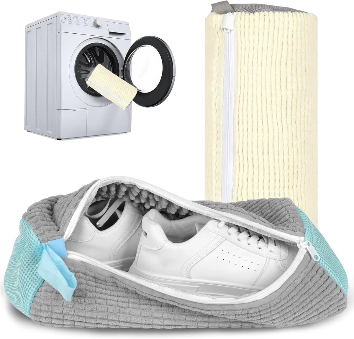 Schoenwaszak voor de wasmachine - 2 stuks, ideaal voor het veilig reinigen van schoenen, met borsteltje en waszak voor optimale bescherming — afbeelding 1