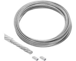 33ft Vinylgecoate Roestvrijstalen Staalkabel voor Wasrek - 2 Aluminium Hulzen - Transparant - 3/32 inch - 10m