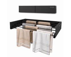 Vellano Wanddroogrek Inklapbaar – Premium Wasrek Muur 120 cm – 8.4 m Drooglengte – Stevig & Ruimtebesparend – Incl. Boormal & Bevestigingsset – zwart — afbeelding 1