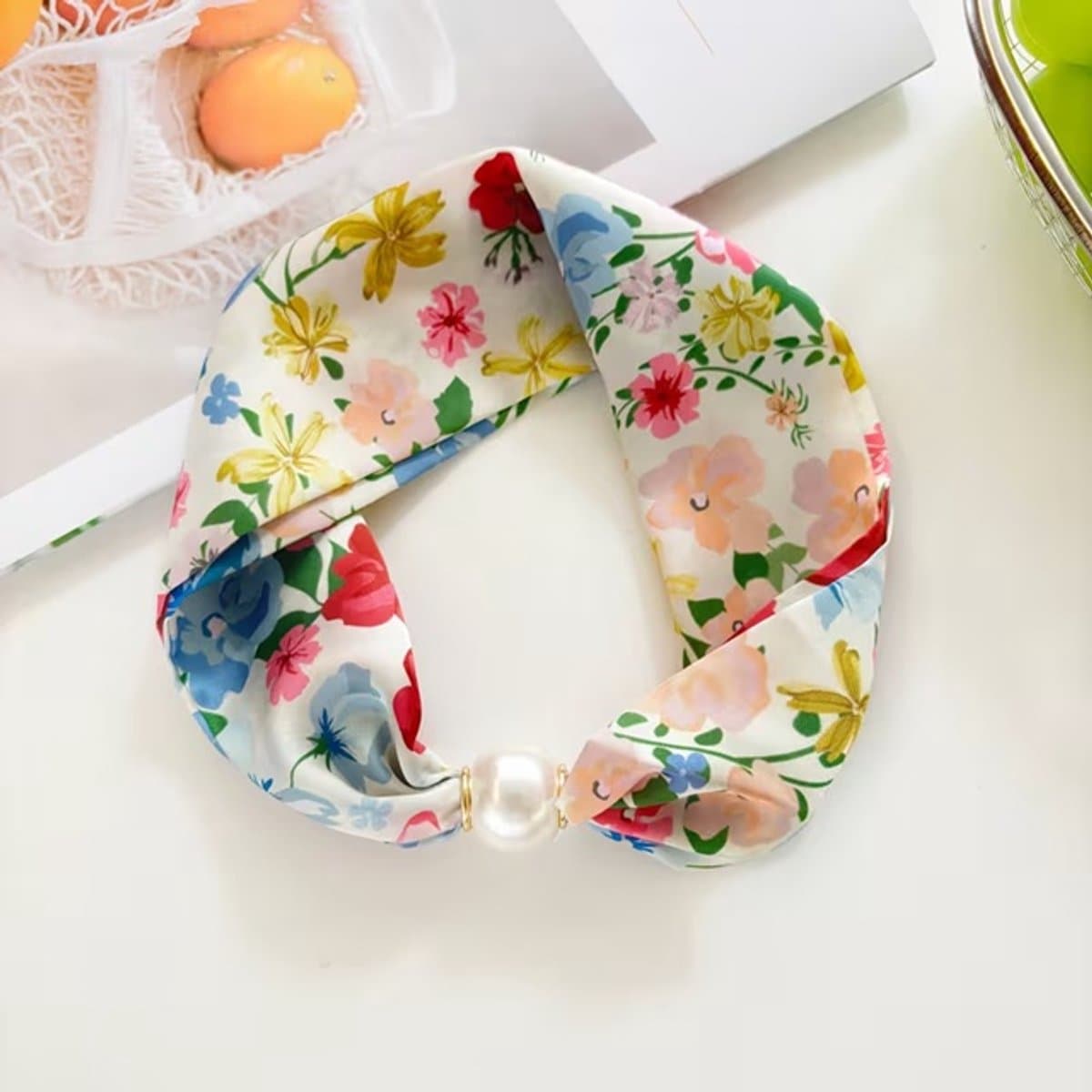 Sjaaltje - Scarf- Accessories - Dames- Bandana's- Halsdoek - Imitatie Zijde- Gekleurde - Bloemen - Magneet - Parel — afbeelding 1