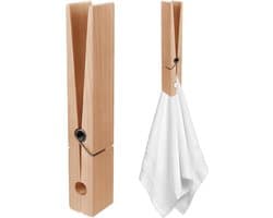 Houten Wasknijpers - Grote Clips - Handdoeken Ophangen - Slijtvast Materiaal - 30 cm Lengte - Houtkleur