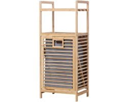 Wasmand Meubel - Kast met plank - Was sorteren - Verhoogde poten - 95x30x40 cm - Houtkleurig