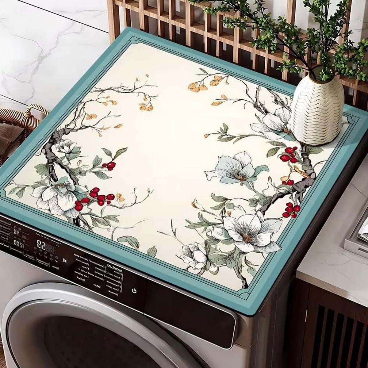 Wasmachine Droger Mat - Apparaat Beschermer - Apparaten Beschermen - Absorberend Sneldrogend - 50 x 50 cm - Blauw Beige — afbeelding 1