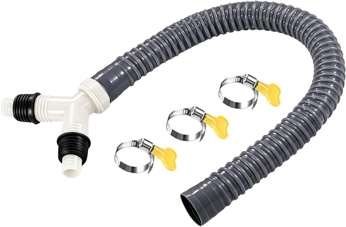 Wasmachine Afvoer T-stuk - Afvoer Adapter - Efficiënt Waterbeheer - Terugslagklep Functie - 20 cm Slang - Grijs — afbeelding 1
