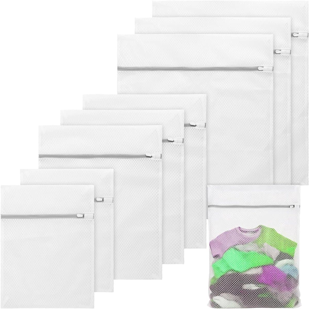 9-delige Mesh Waszakken Set, Herbruikbare Waszakken voor Wasmachine met Rits, Ideaal voor Ondergoed, Sokken, Handdoeken en Panty's, Diverse Maten 30x40, 40x50 en 50x60 cm — afbeelding 1