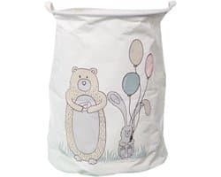 Speelgoedmand - Wasmand - Opberger - 35 x 45 cm - Wit met beer, konijn en balonnen — afbeelding 1