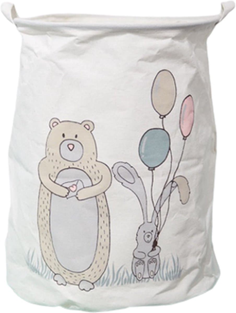 Speelgoedmand - Wasmand - Opberger - 35 x 45 cm - Wit met beer, konijn en balonnen — afbeelding 1