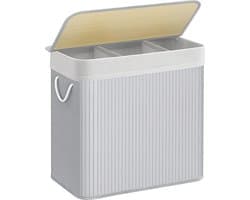 Songmics - Wasmand met 3 compartimenten - 150 liter - van bamboe - 62x40x61.5 cm - grijs