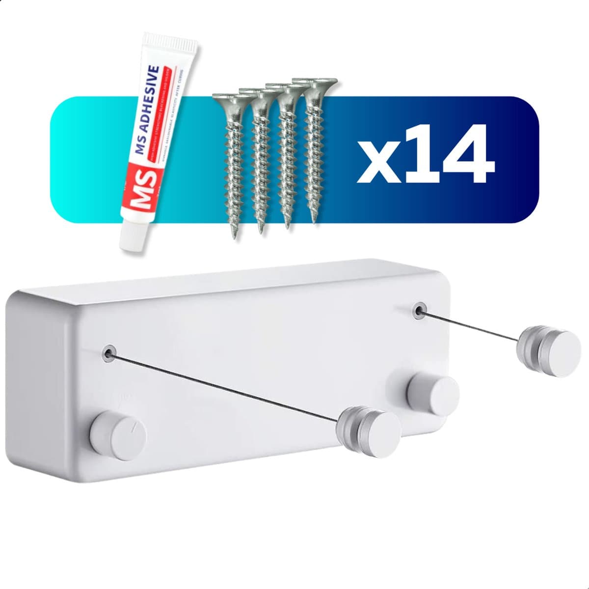 kwali.® Waslijn Uittrekbaar - Waslijndraad met stalen kern - Wasdraad - Wasrek alternatief - Roldrooglijn - Uittrekbare Waslijn - 8,8 m drooglengte — afbeelding 1