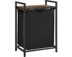 Wasmand, was emmer met plank, waskast, oxford stof wasstas uitbreidbaar verwijderbaar, metalen frame, 65 l, 50 x 33 x 72 cm, vintage bruin zwart — afbeelding 1