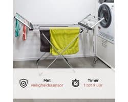 Eleganca Elektrisch Droogrek XL – 170 x 61 x 105 cm – Verwarmd Wasrek voor Kleding en Handdoeken – Extra groot - Timer met Touchscreen – 310W - IPX1 - Zilver