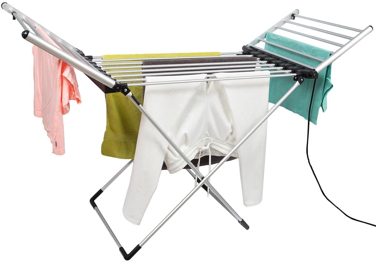 Eleganca Elektrisch Droogrek - 147 x 54 x 94 cm – Verwarmd Wasrek – Snel drogen van Kleding en Handdoeken - 230W - IPX1 - Zilver — afbeelding 1