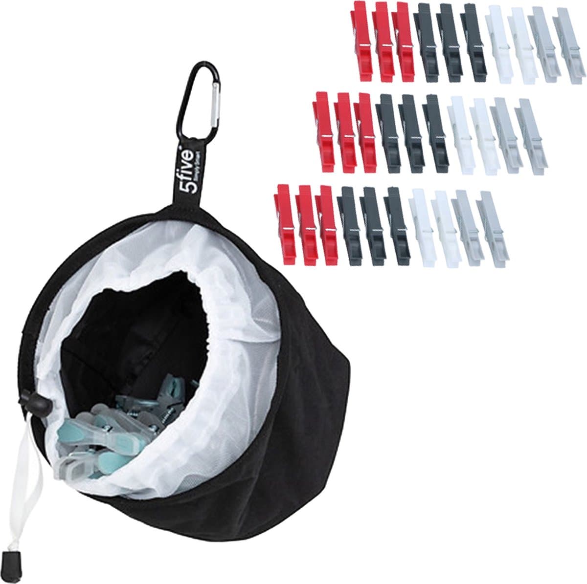Wasknijper ophangmandje set - inclusief 54 knijpers - kunststof - D18 cm - ophanghaak — afbeelding 1